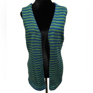 Handmade Green Blue Striped Hippie Eclectic Earthy Crochet Knit Open Cardigan